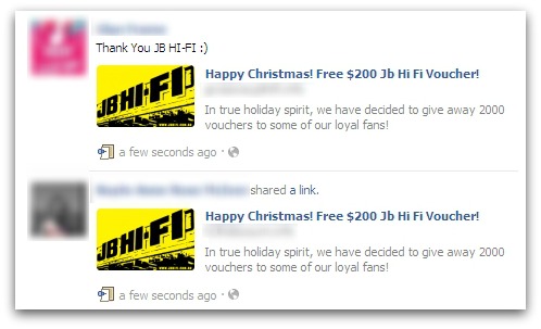 Facebook WARNING: Avoid the "Happy Christmas! Free $200 Jb Hi Fi Voucher!" SCAM