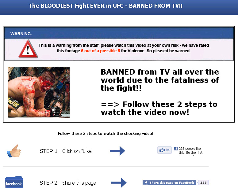Facebook WARNING: Avoid the "The BLOODIEST Fight EVER - BANNED FROM TV!" SCAM
