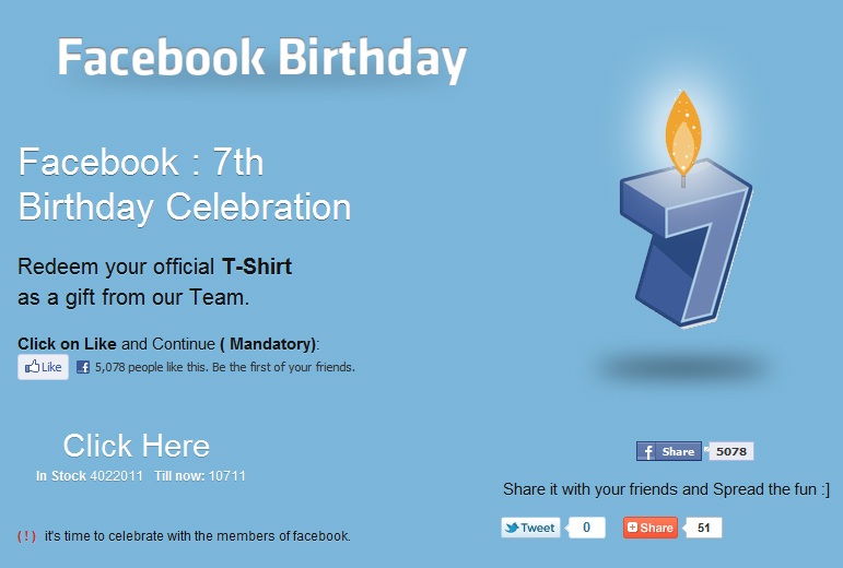 Facebook WARNING: Avoid the “Facebook 7th Birthday Free Sexy T-Shirt” SCAM