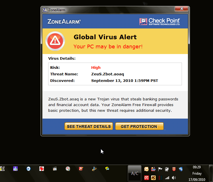 trojan zeus.zbot.aoaq scareware zonealarm firewall free